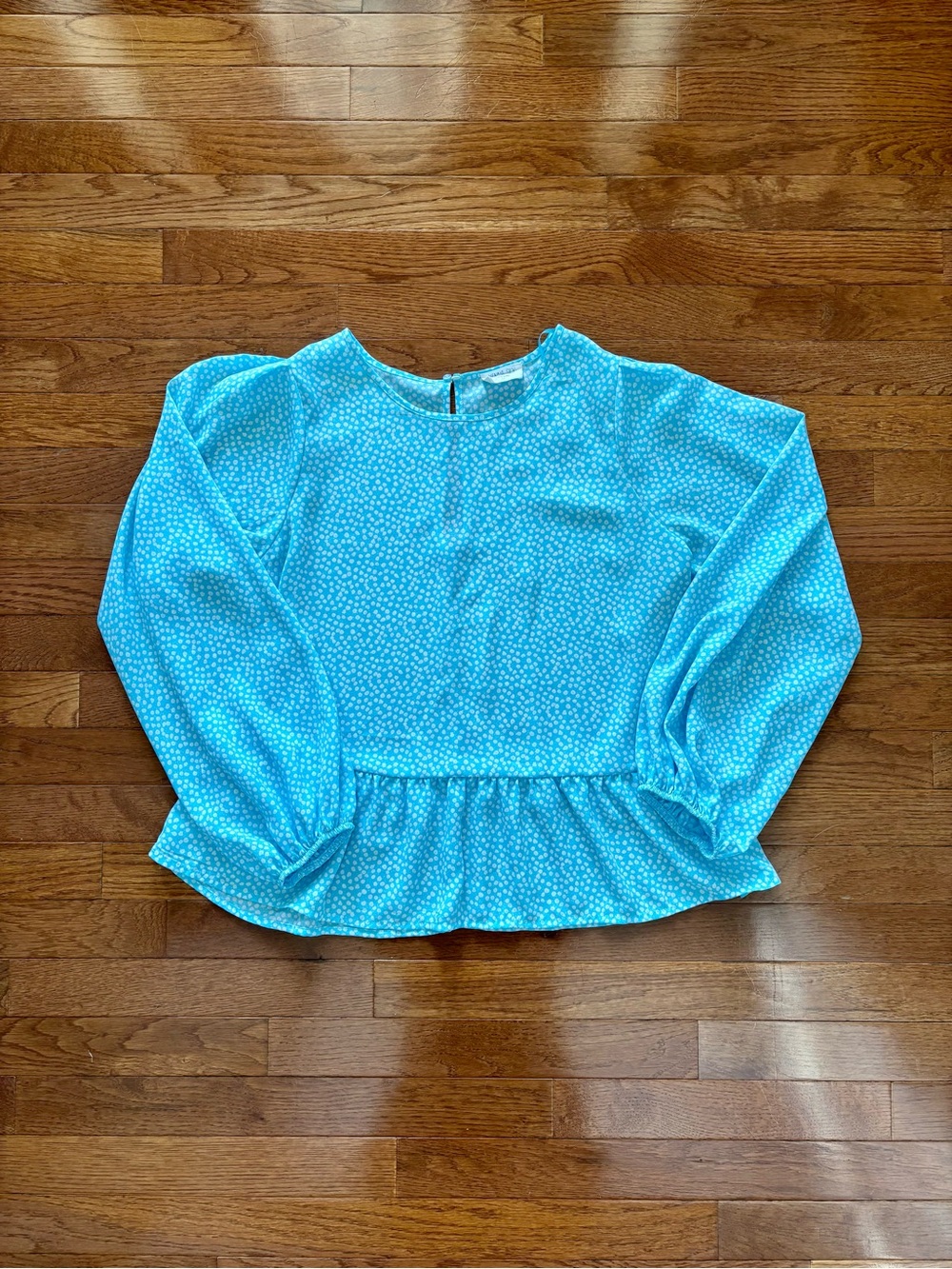 Sienna Sky Blue Long Puffy Sleeve Peplum Blouse